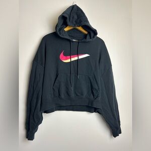 VTG Y2K Nike Women S Hodie Sweatshirt Crop Long Sleeve Black Center Swoosh Skate